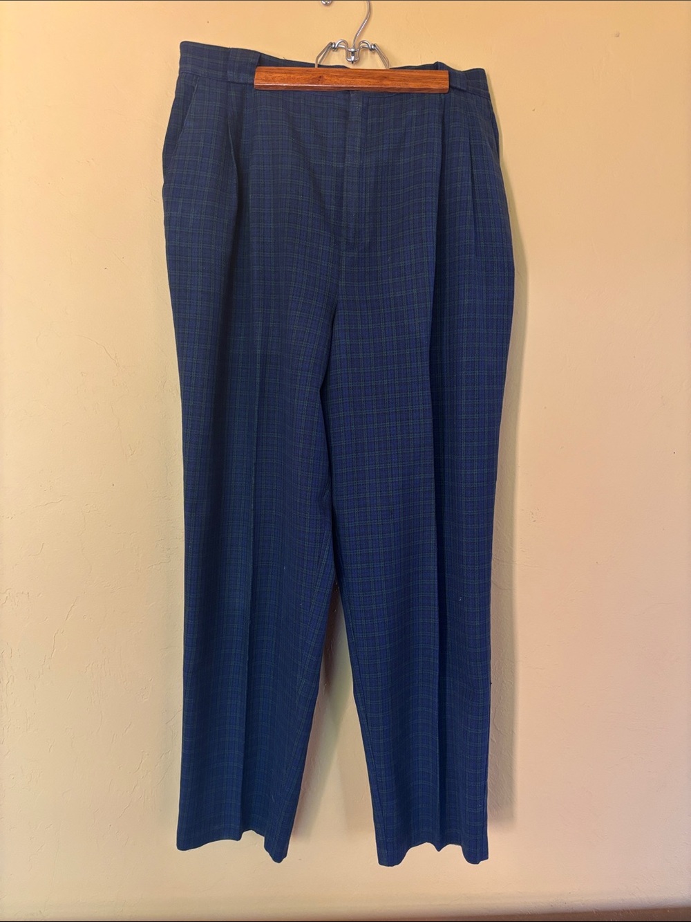 Women's Navy Plaid Tailored Trousers